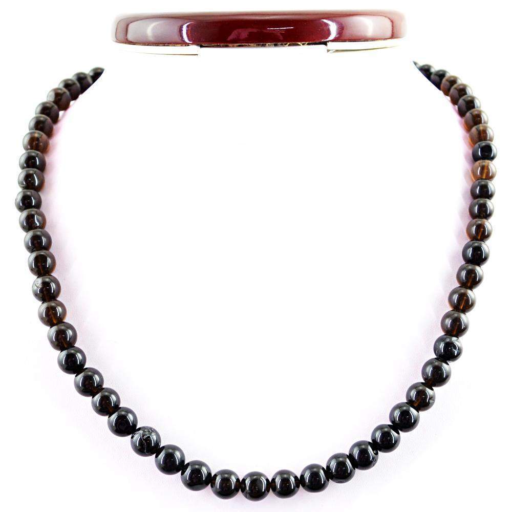 gemsmore:Natural Smoky Quartz Necklace 20 Inches Long Unheated Round Shape Beads