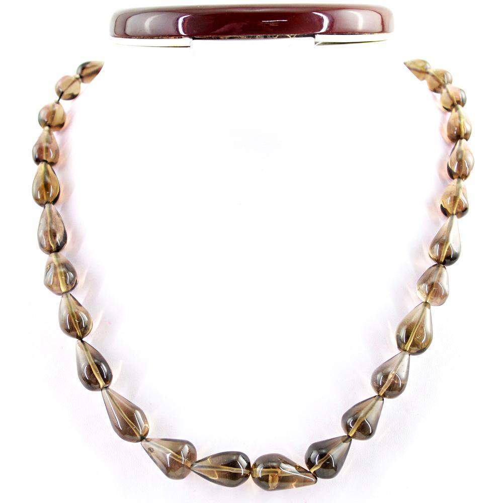 gemsmore:Natural Smoky Quartz Necklace Pear Shape Untreated Beads