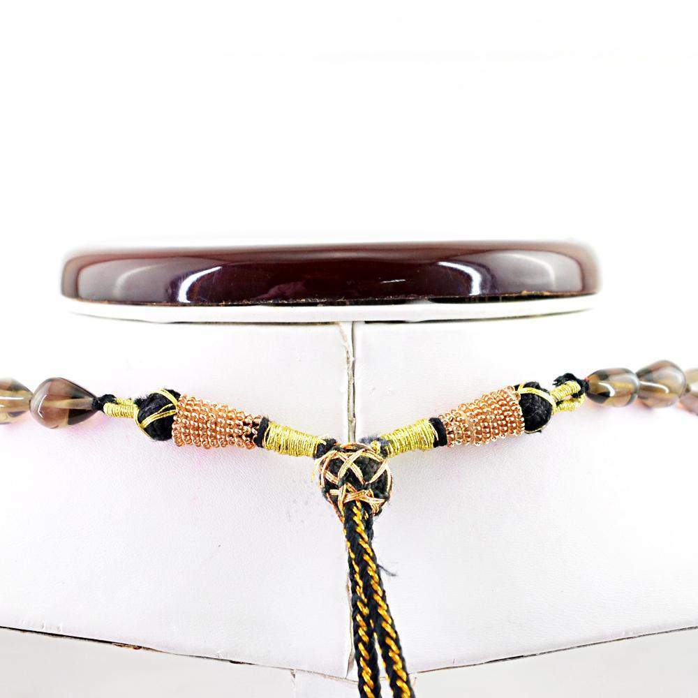 gemsmore:Natural Smoky Quartz Necklace Pear Shape Untreated Beads