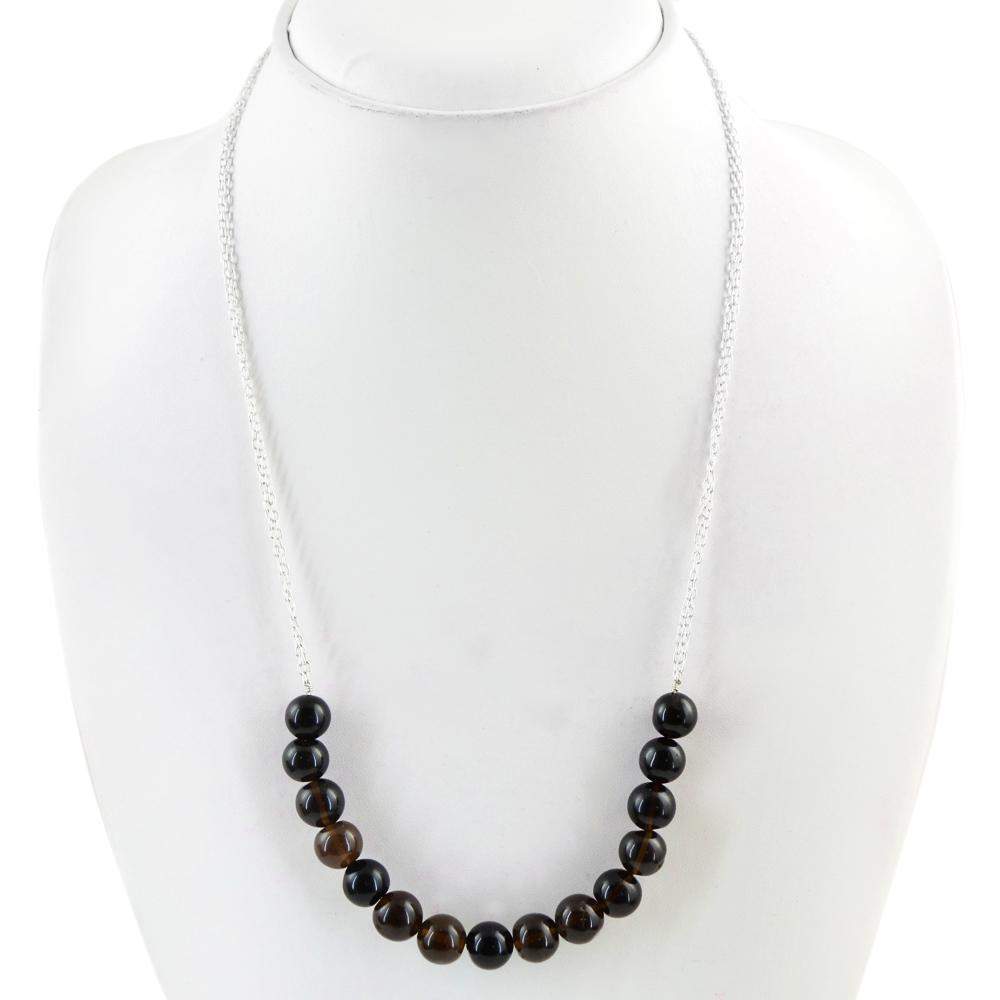 gemsmore:Natural Smoky Quartz Necklace Round Shape Beads - Best Quality