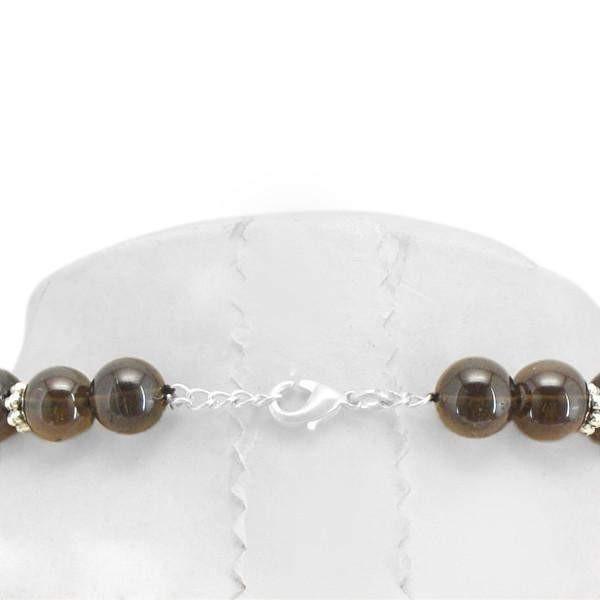 gemsmore:Natural Smoky Quartz Necklace Round Shape Untreated Beads