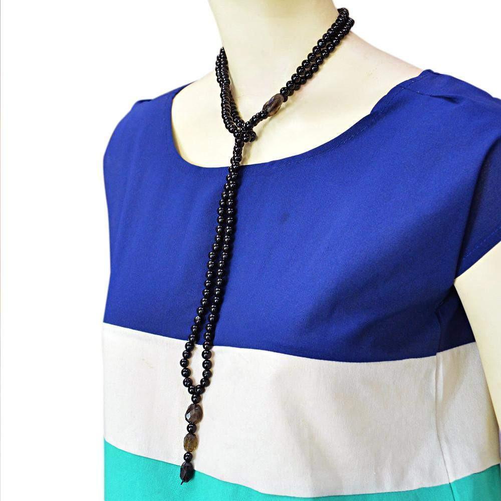 gemsmore:Natural Smoky Quartz Necklace Untreated Round Shape Beads