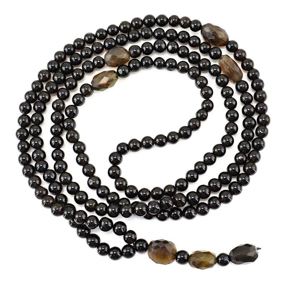 gemsmore:Natural Smoky Quartz Necklace Untreated Round Shape Beads