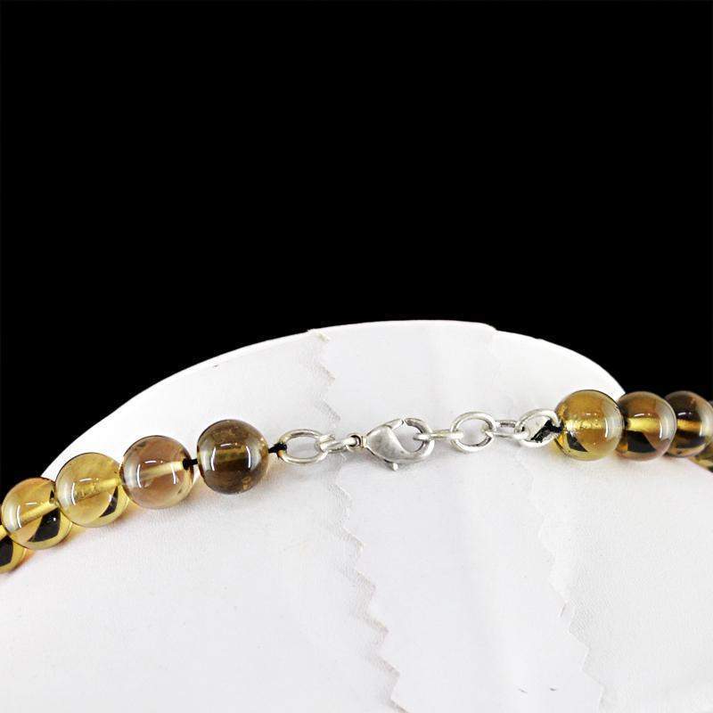 gemsmore:Natural Smoky Quartz Necklace Untreated Round Shape Beads