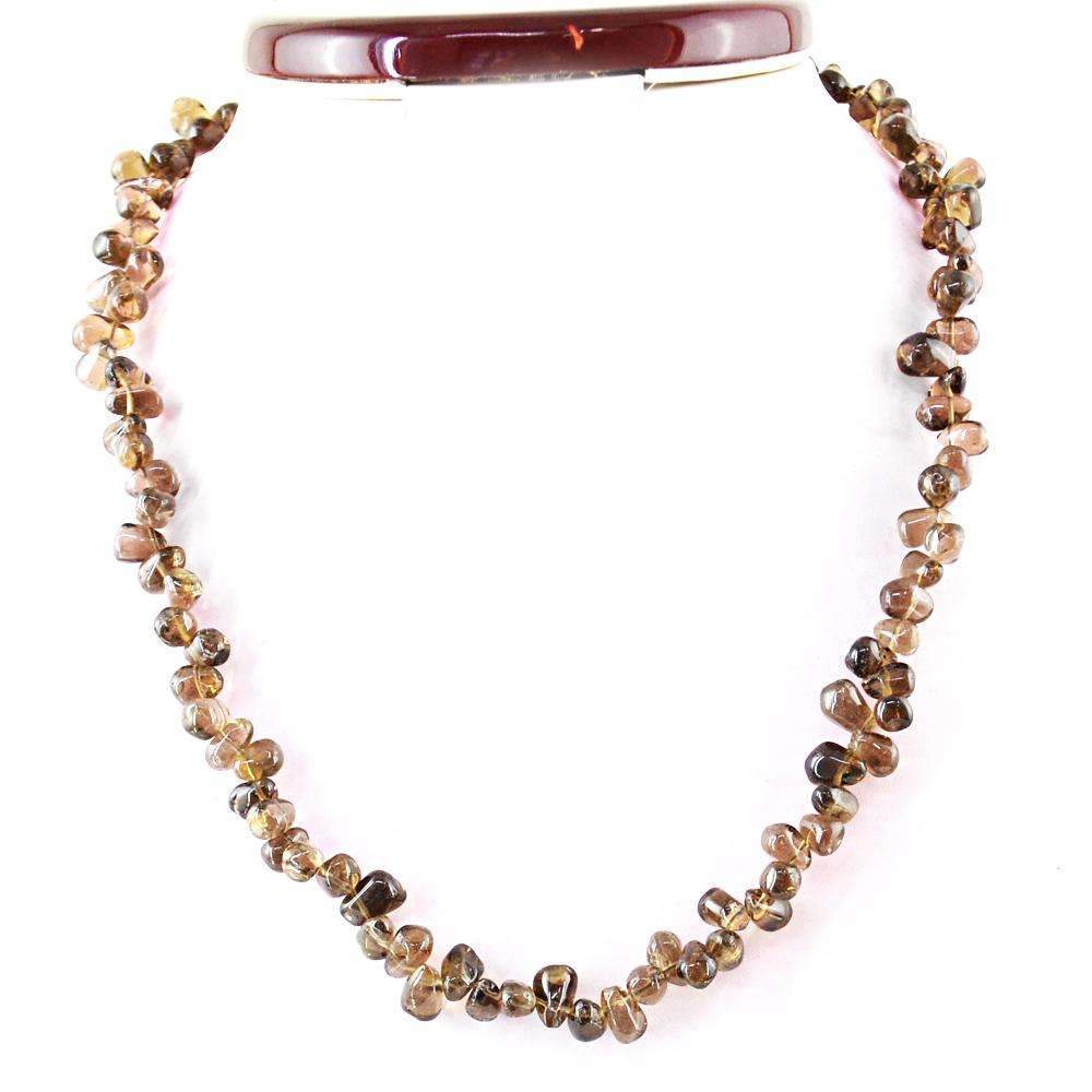 gemsmore:Natural Smoky Quartz Necklace Untreated Tear Drop Beads