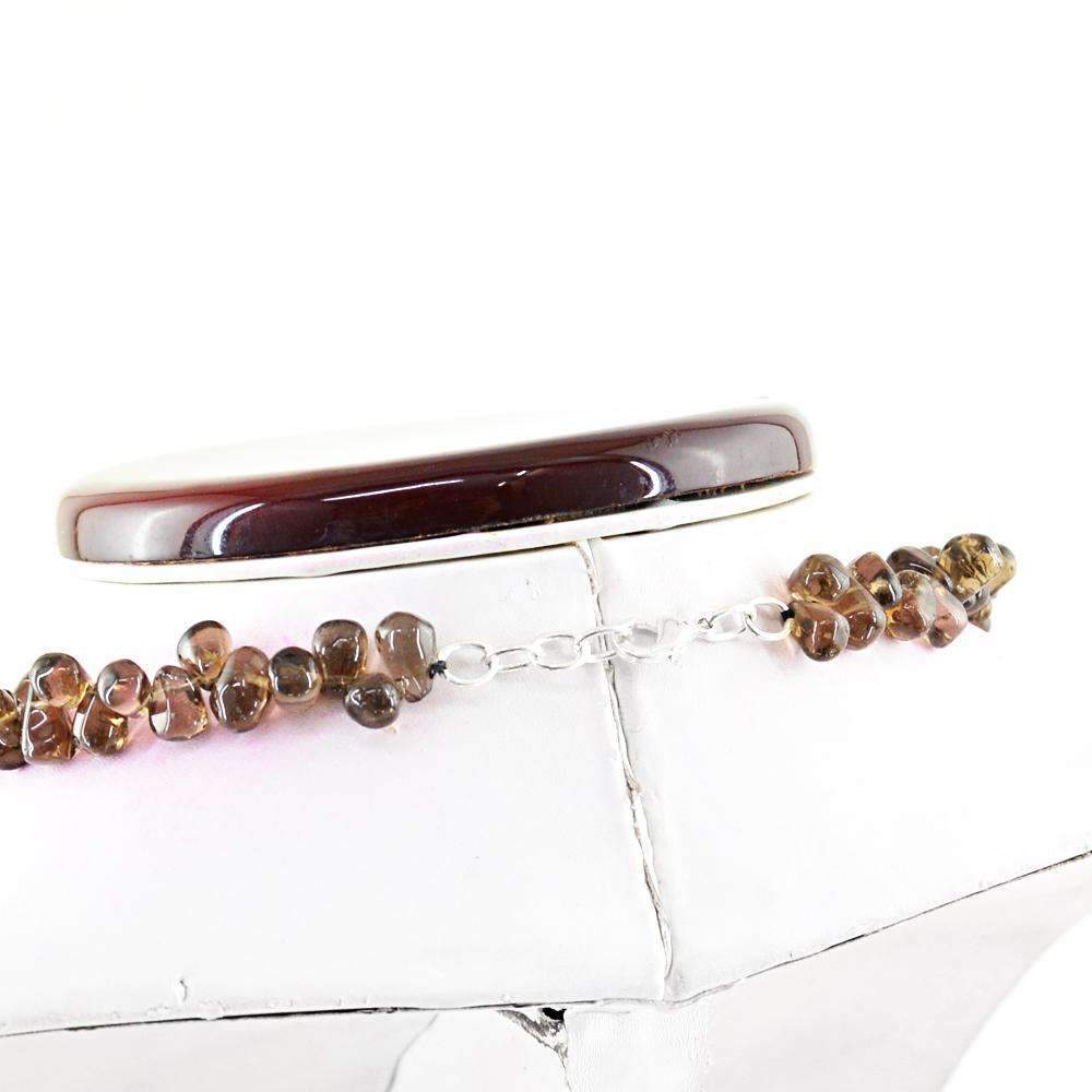 gemsmore:Natural Smoky Quartz Necklace Untreated Tear Drop Beads