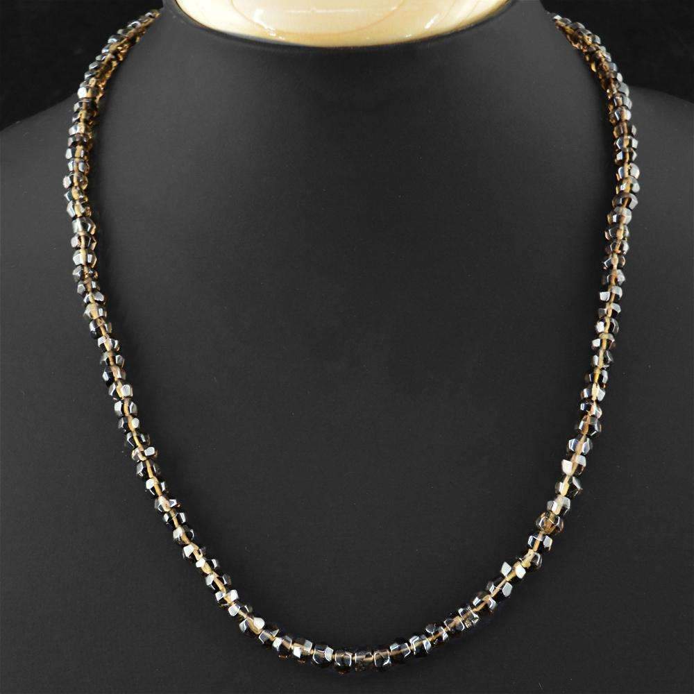 gemsmore:Natural Smoky Quartz Round Cut Beads Necklace - Single Strand