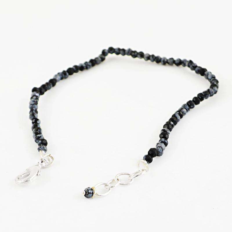 gemsmore:Natural Snowflakes Obsidian Bracelet Round Shape Faceted Beads