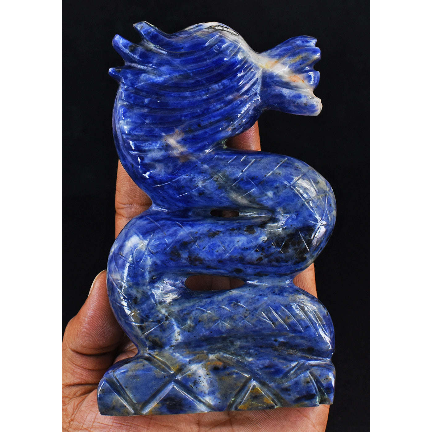 gemsmore:Natural Sodalite Hand Carved Genuine Crystal Gemstone Carving Dragon