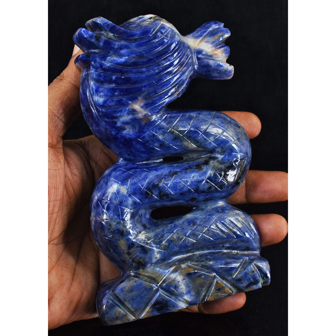 gemsmore:Natural Sodalite Hand Carved Genuine Crystal Gemstone Carving Dragon