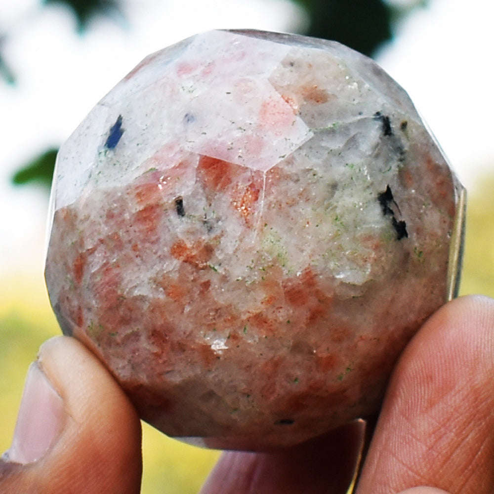 gemsmore:Natural Sunstone Checkers Cut Hand Carved Healing Crystal  Sphere