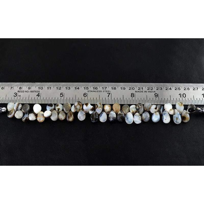 gemsmore:Natural Tear Drop Black & White Onyx Beads Strand