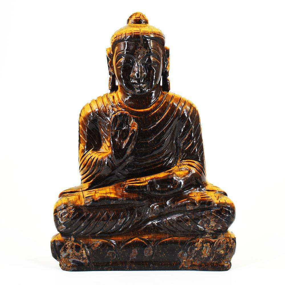 gemsmore:Natural Tiger Eye Hand Carved Genuine Crystal Gemstone Carving Lord Buddha