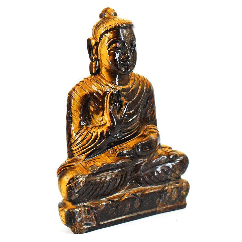 gemsmore:Natural Tiger Eye Hand Carved Genuine Crystal Gemstone Carving Lord Buddha