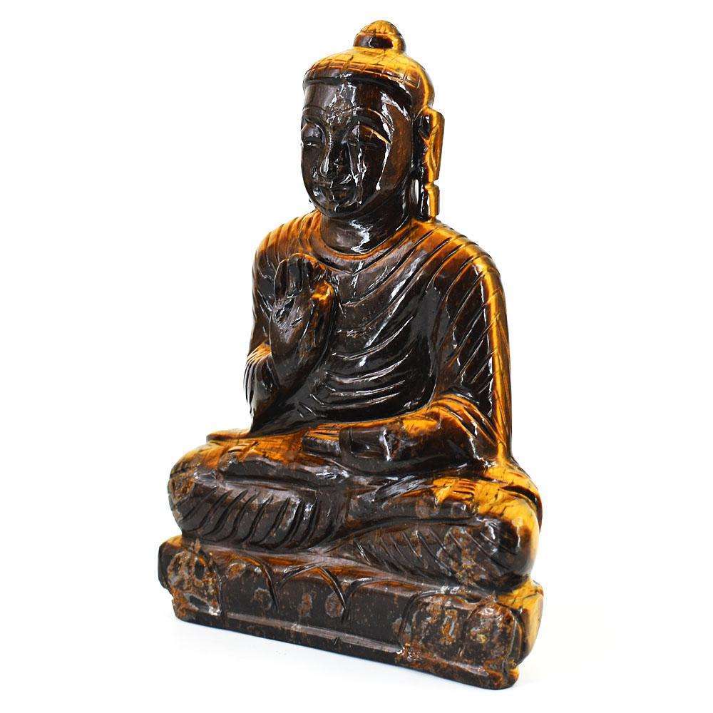 gemsmore:Natural Tiger Eye Hand Carved Genuine Crystal Gemstone Carving Lord Buddha