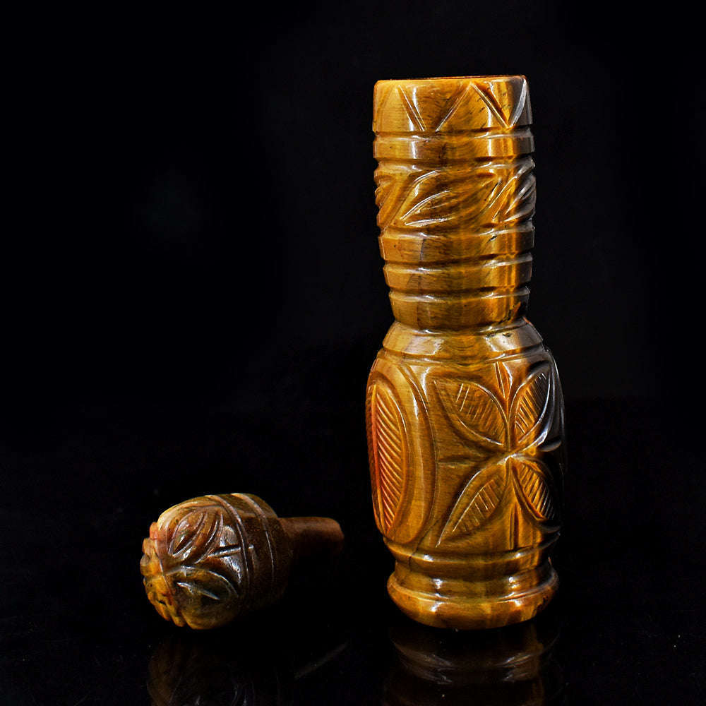 gemsmore:Natural Tiger Eye Hand Carved Genuine Crystal Gemstone Carving Perfume Bottle