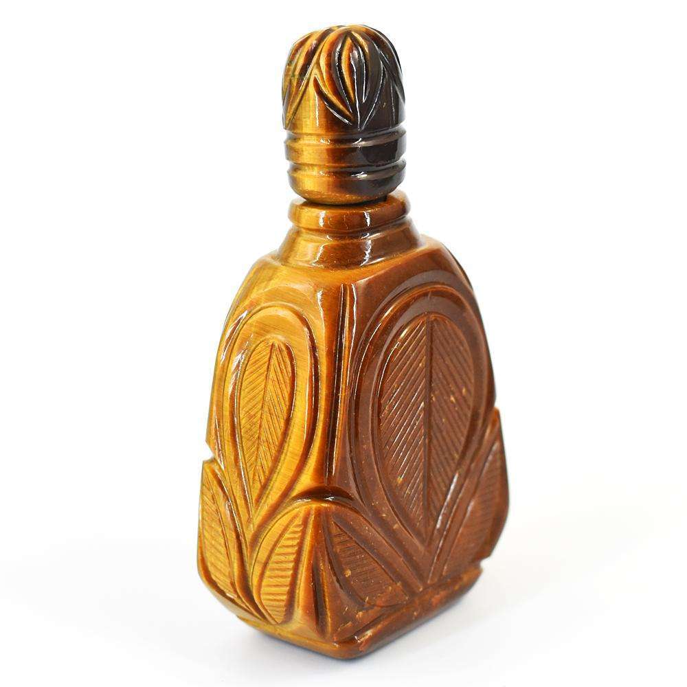 gemsmore:Natural Tiger Eye Hand Carved Genuine Crystal Gemstone Carving Perfume Bottle