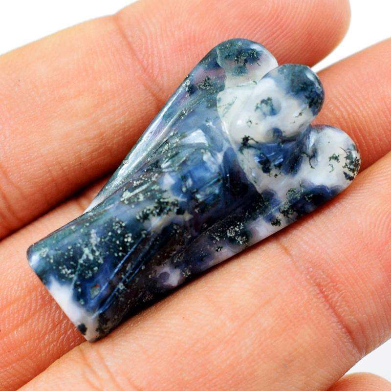 gemsmore:Natural Tree Agate Carved Healing Angel Gemstone
