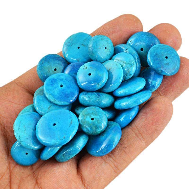 gemsmore:Natural Turquoise Beads Lot - Drilled Round Shape