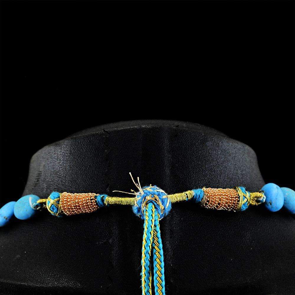 gemsmore:Natural Turquoise Necklace Oval Shape Untreated Beads