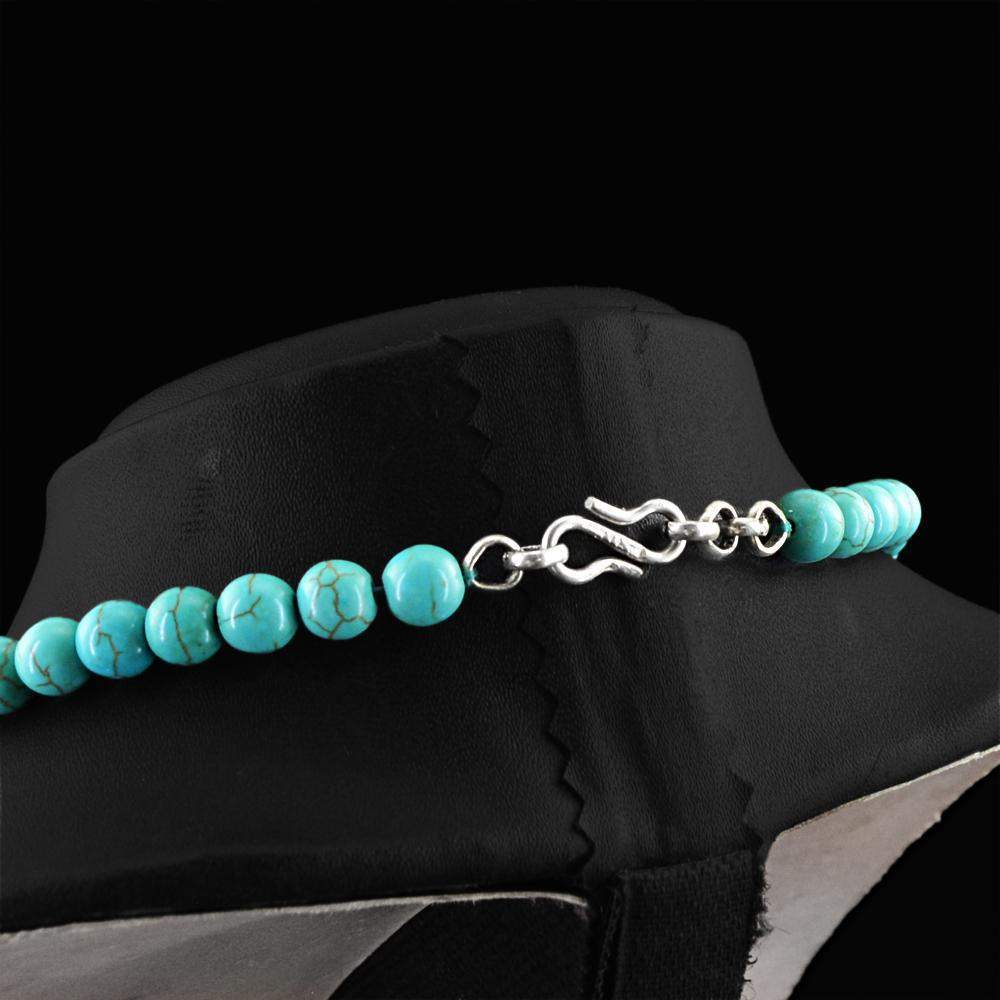 gemsmore:Natural Turquoise Necklace Round Shape Untreated Beads