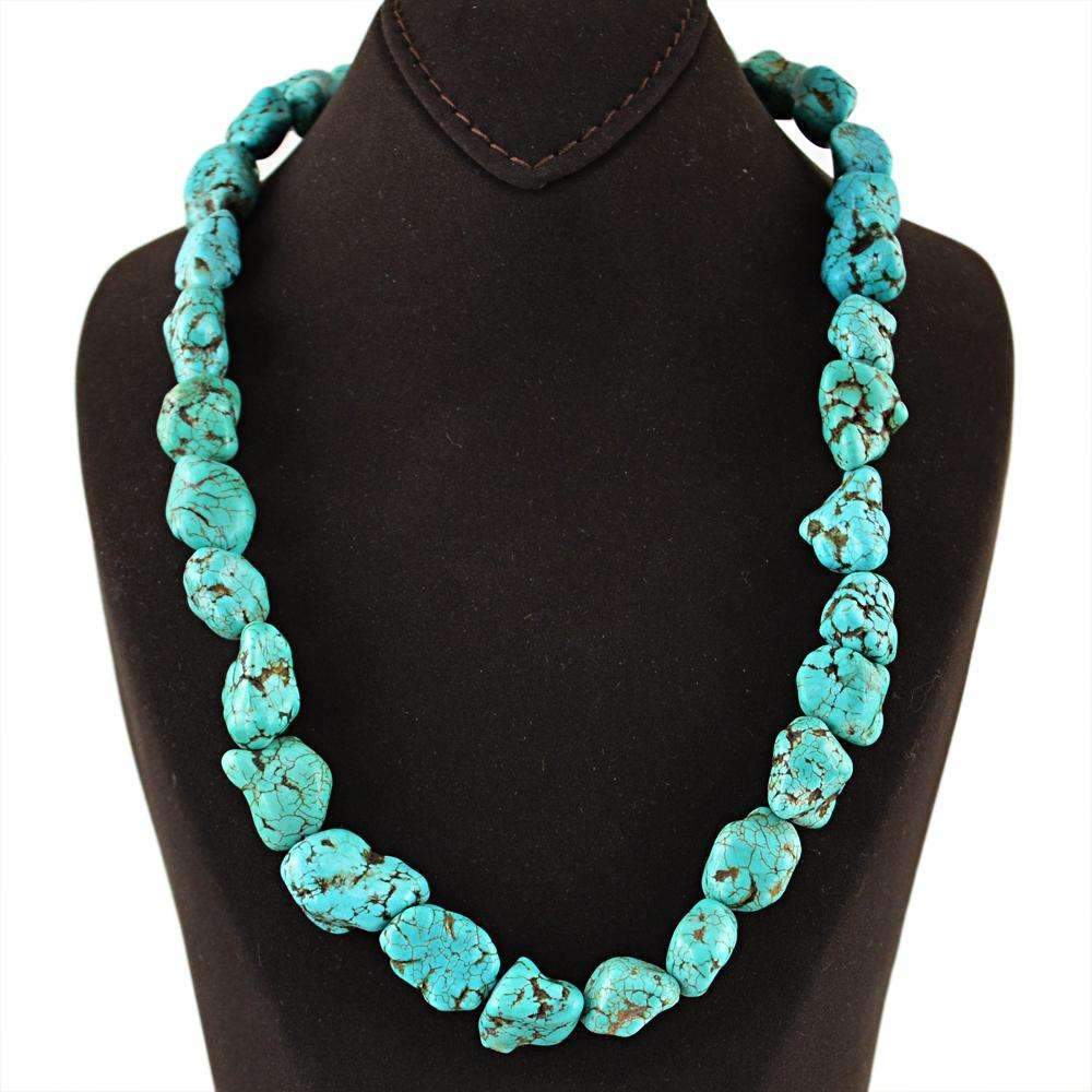 gemsmore:Natural Turquoise Necklace Single Strand Untreated Beads