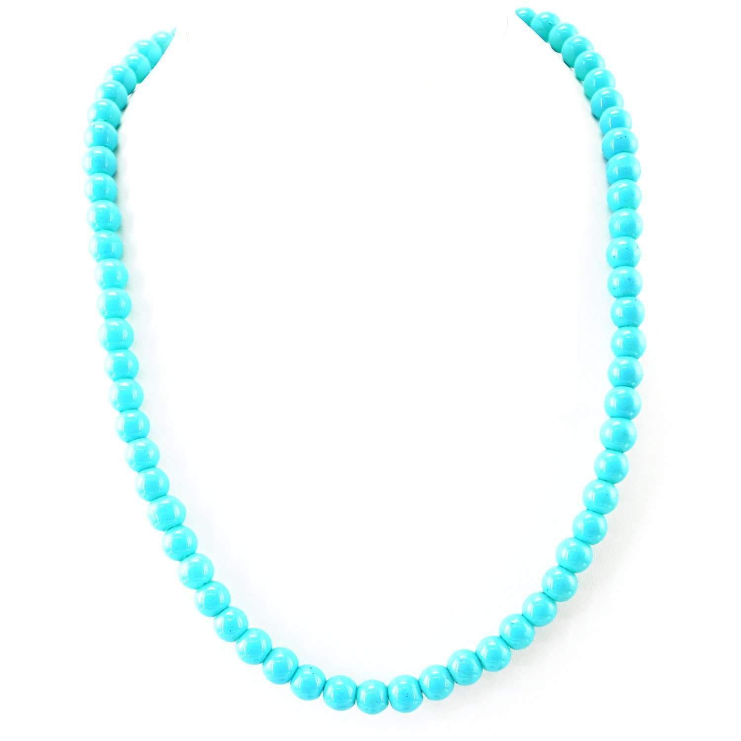 gemsmore:Natural Turquoise Necklace Untreated Round Shape Beads