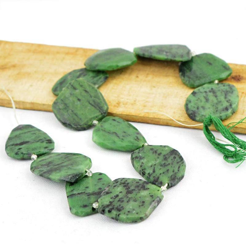 gemsmore:Natural Unheated Green Ruby Ziosite Faceted Beads Strand