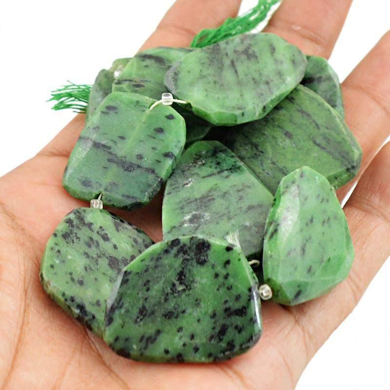 gemsmore:Natural Unheated Green Ruby Ziosite Faceted Beads Strand