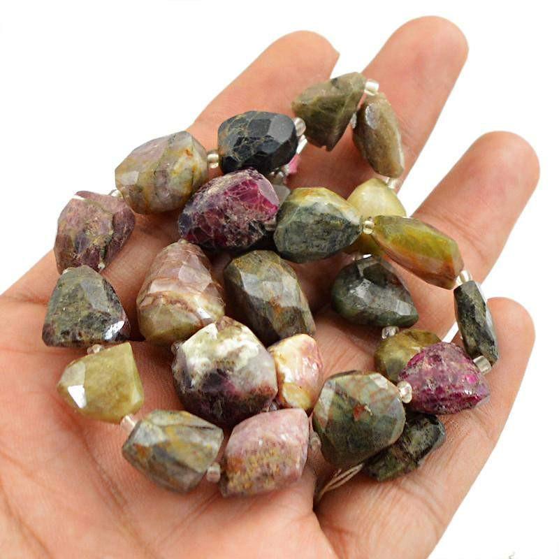gemsmore:Natural Unheated Watermelon Tourmaline Faceted Beads Strand