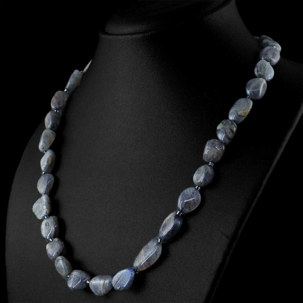 gemsmore:Natural Untreated Blue Flash Labradorite Beads Necklace