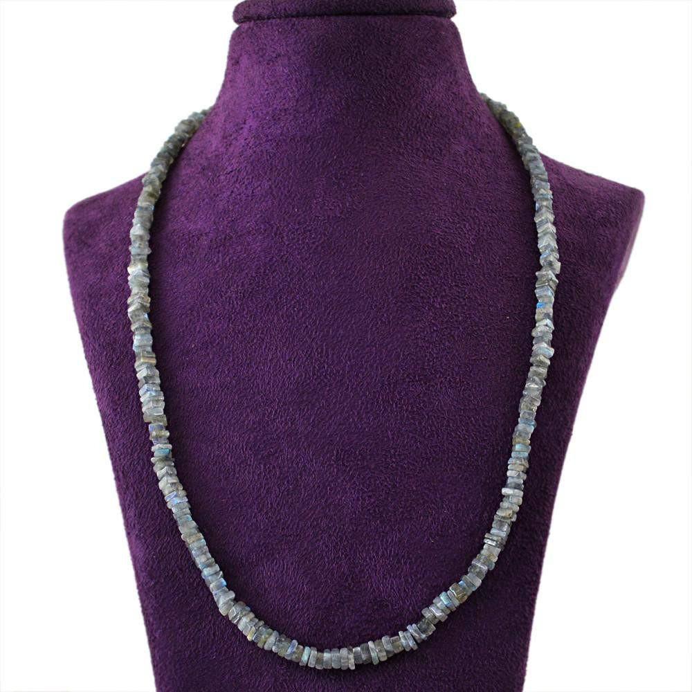 gemsmore:Natural Untreated Blue Flash Labradorite Beads Necklace