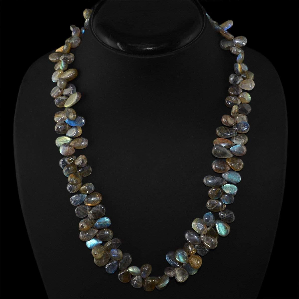 gemsmore:Natural Untreated Blue Flash Labradorite Necklace Pear Shape Beads