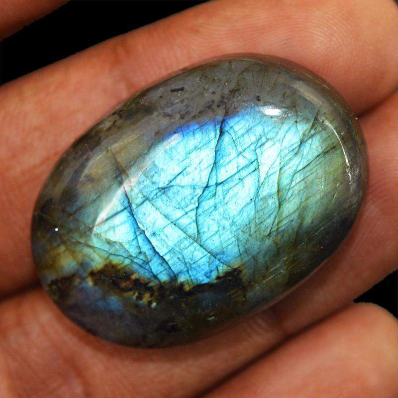 gemsmore:Natural Untreated Blue Flash Labradorite Oval Shape Gemstone