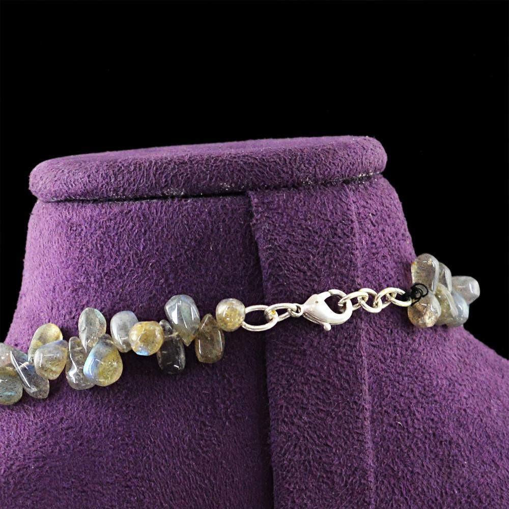 gemsmore:Natural Untreated Blue & Golden Flash Labradorite Necklace Tear Drop Beads
