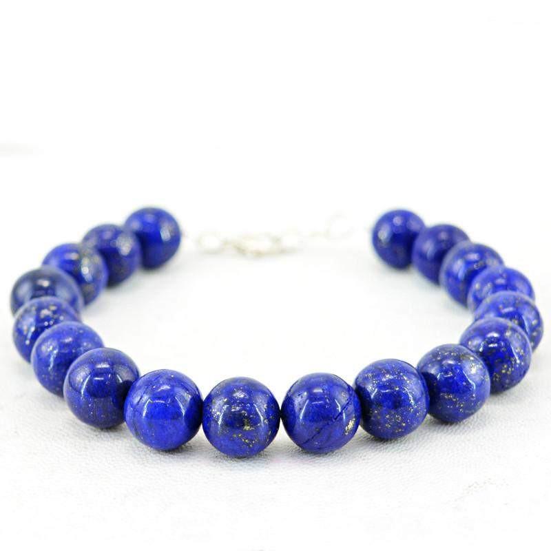 gemsmore:Natural Untreated Blue Lapis Lazuli Bracelet Round Shape Beads