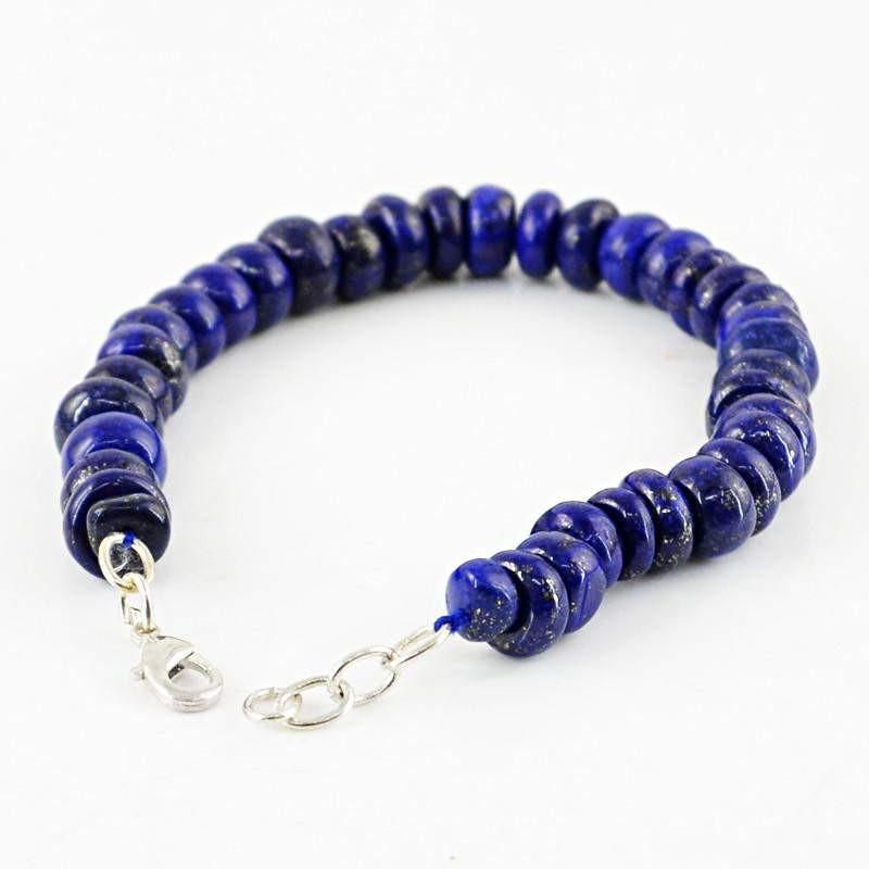 gemsmore:Natural Untreated Blue Lapis Lazuli Bracelet Round Shape Beads