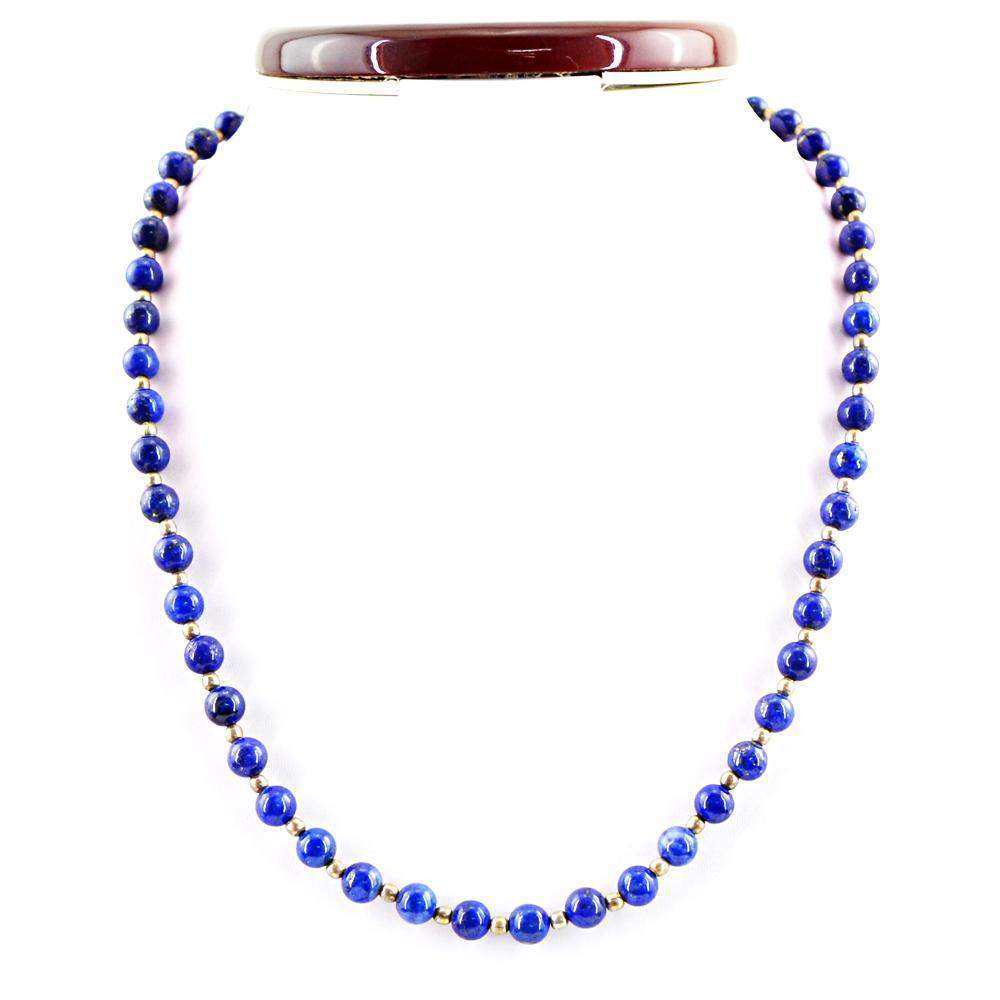 gemsmore:Natural Untreated Blue Lapis Lazuli Necklace Round Shape Beads