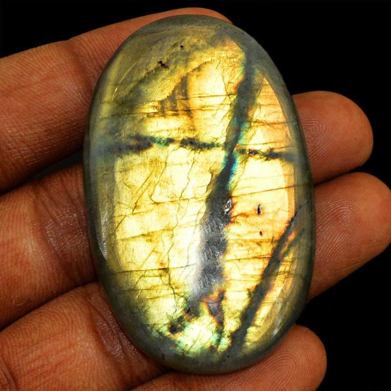 gemsmore:Natural Untreated Golden Flash Labradorite Oval Shape Gemstone
