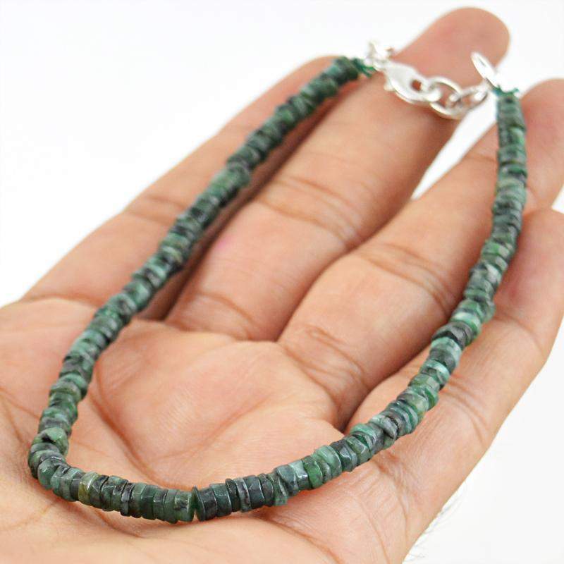 gemsmore:Natural Untreated Green Emerald Bracelet Faceted Round Beads