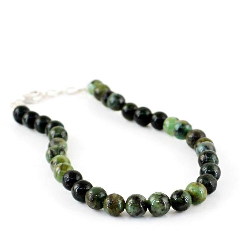 gemsmore:Natural Untreated Green Emerald Bracelet Round Shape Beads