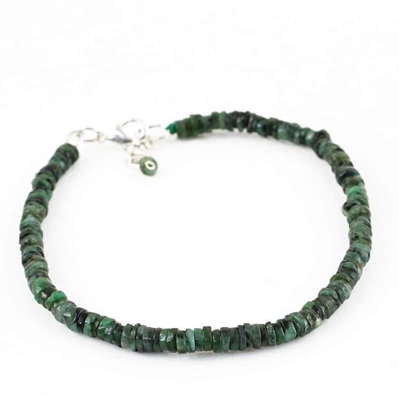gemsmore:Natural Untreated Green Emerald Bracelet Round Shape Beads