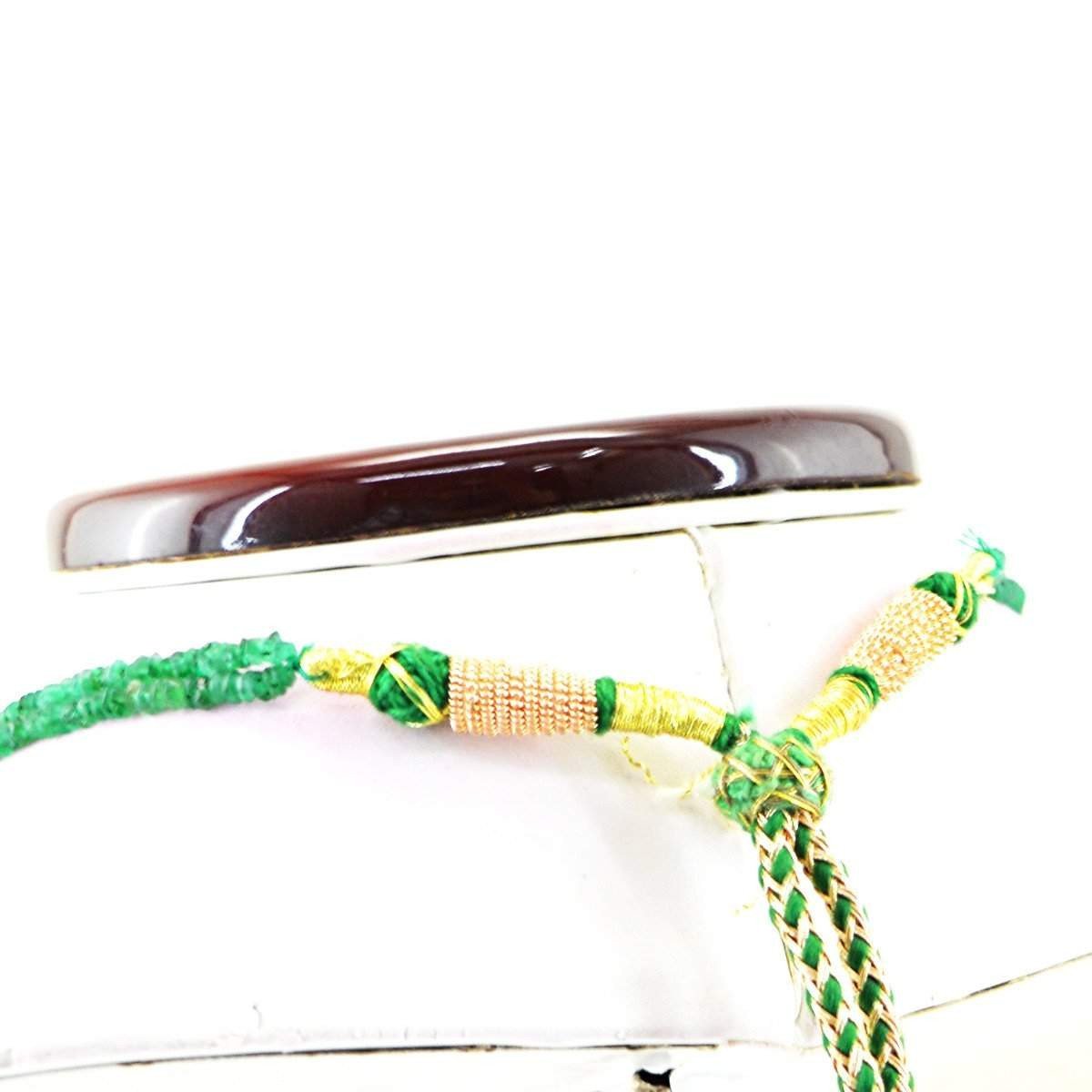 gemsmore:Natural Untreated Green Emerald Necklace 2 Line Round Cut Beads