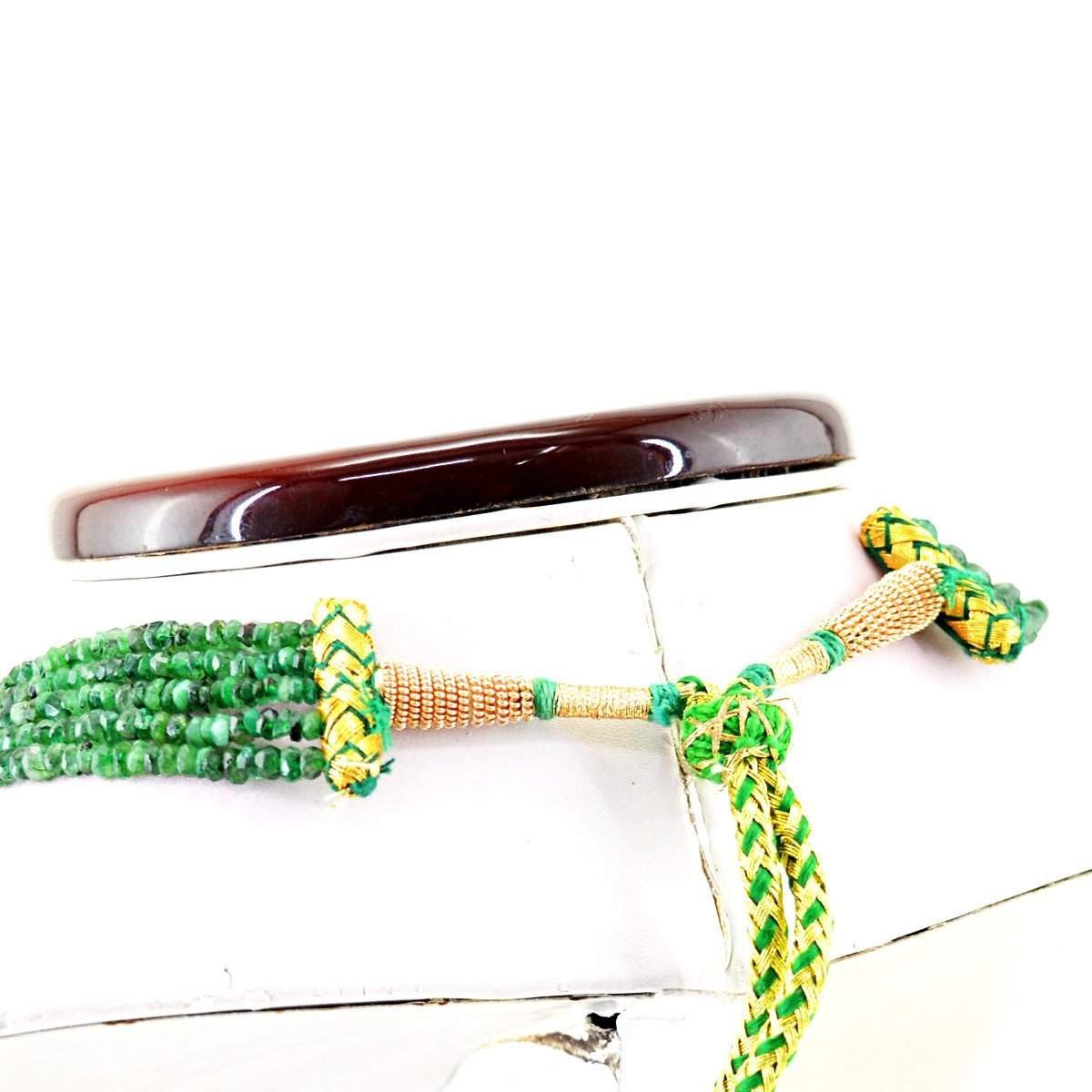 gemsmore:Natural Untreated Green Emerald Necklace 5 Line Round Cut Beads