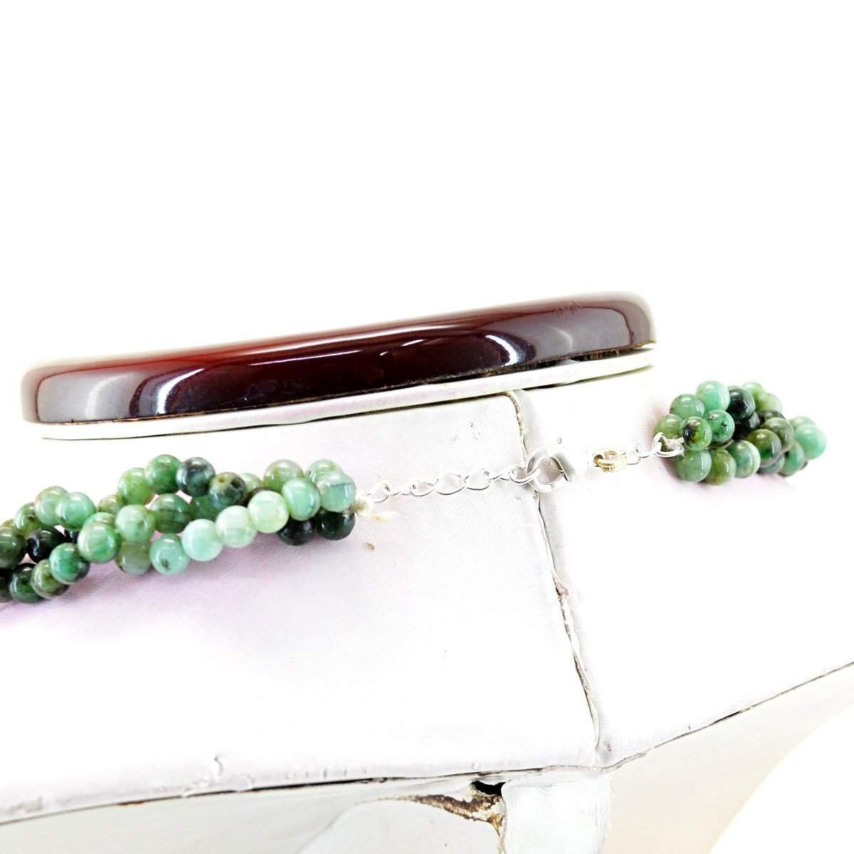 gemsmore:Natural Untreated Green Emerald Necklace Round Shape Beads
