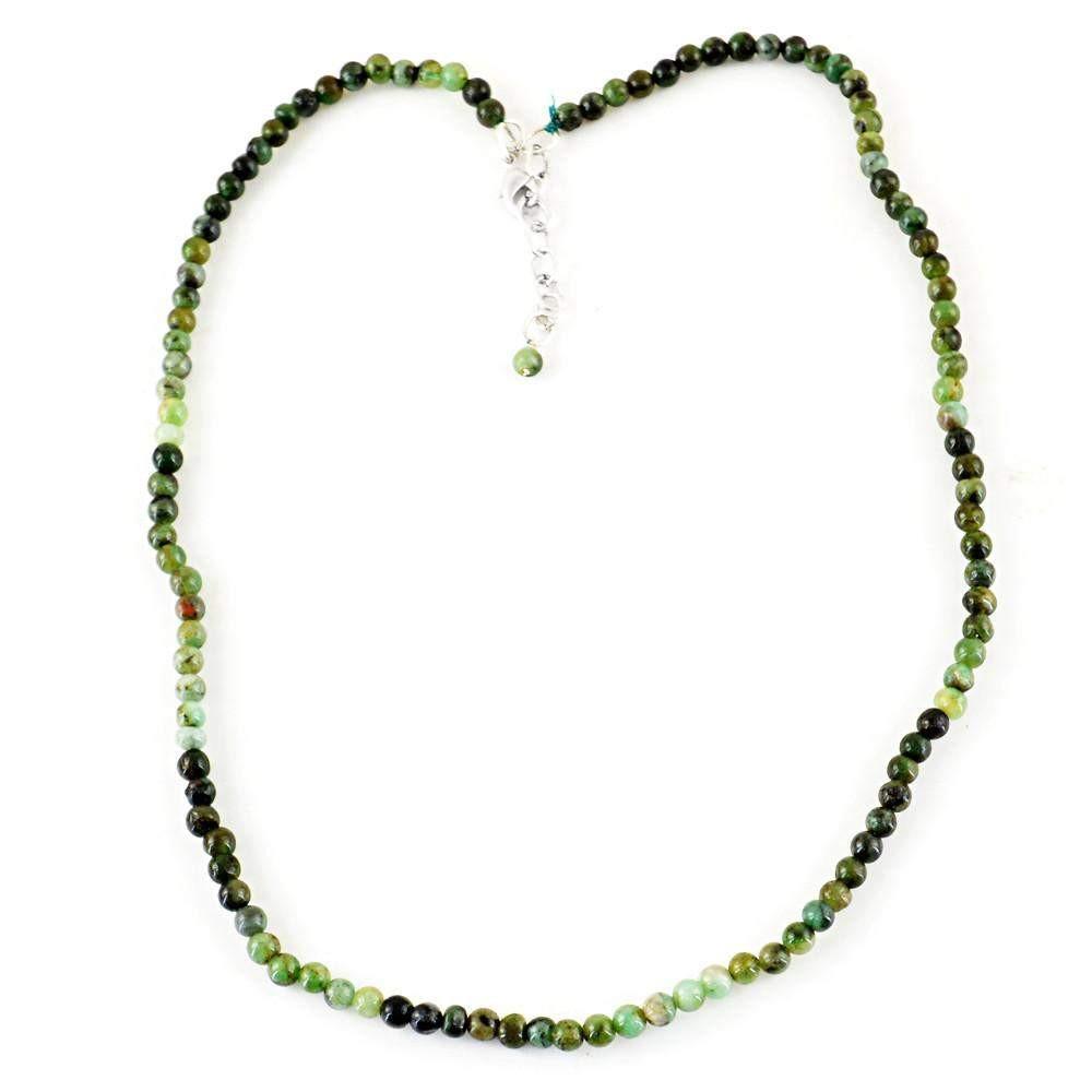 gemsmore:Natural Untreated Green Emerald Necklace Round Shape Beads