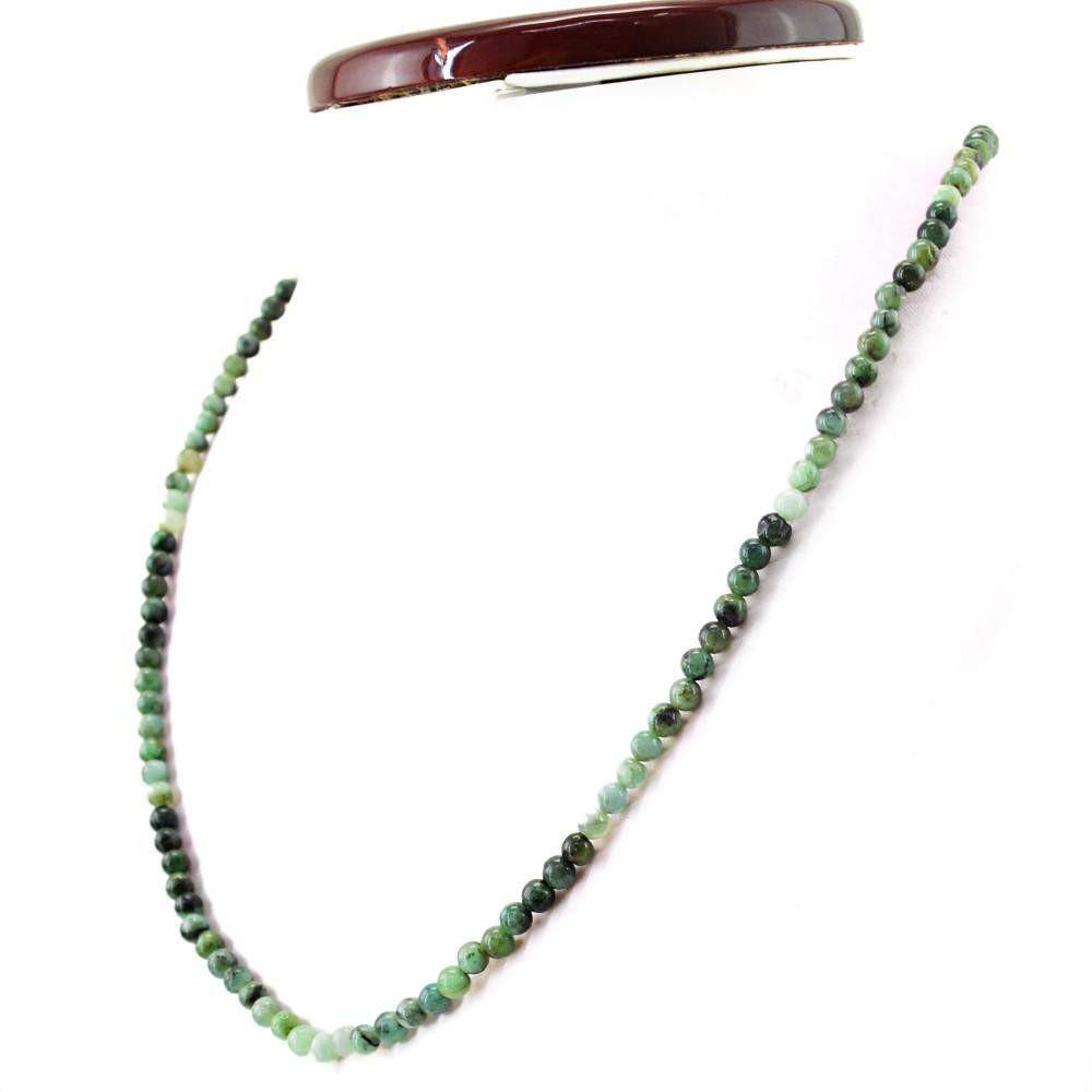 gemsmore:Natural Untreated Green Emerald Necklace Round Shape Beads