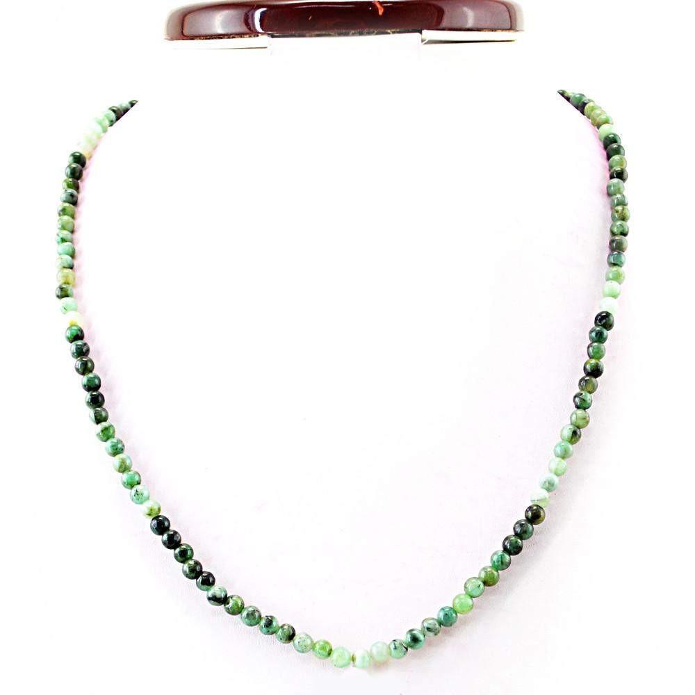 gemsmore:Natural Untreated Green Emerald Necklace Round Shape Beads