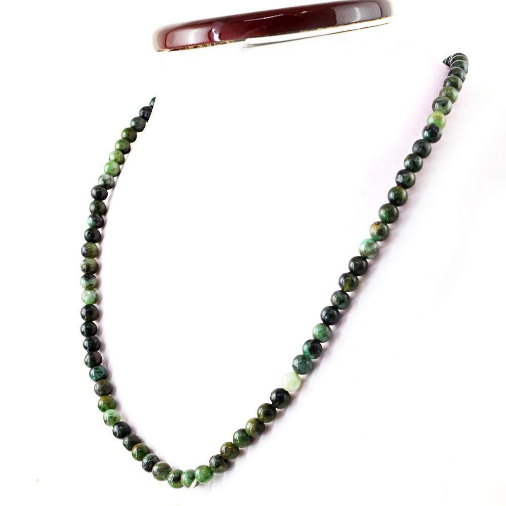 gemsmore:Natural Untreated Green Emerald Necklace Round Shape Beads