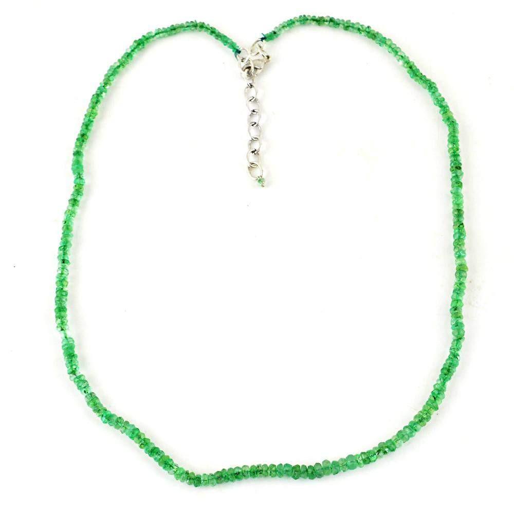 gemsmore:Natural Untreated Green Emerald Necklace Round Shape Faceted Beads